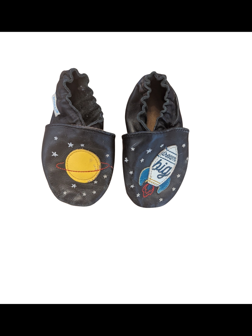 GUC Robeez Soft Soles Baby 6-12 months Space Dream Shoes Navy Rocket Ship Planet